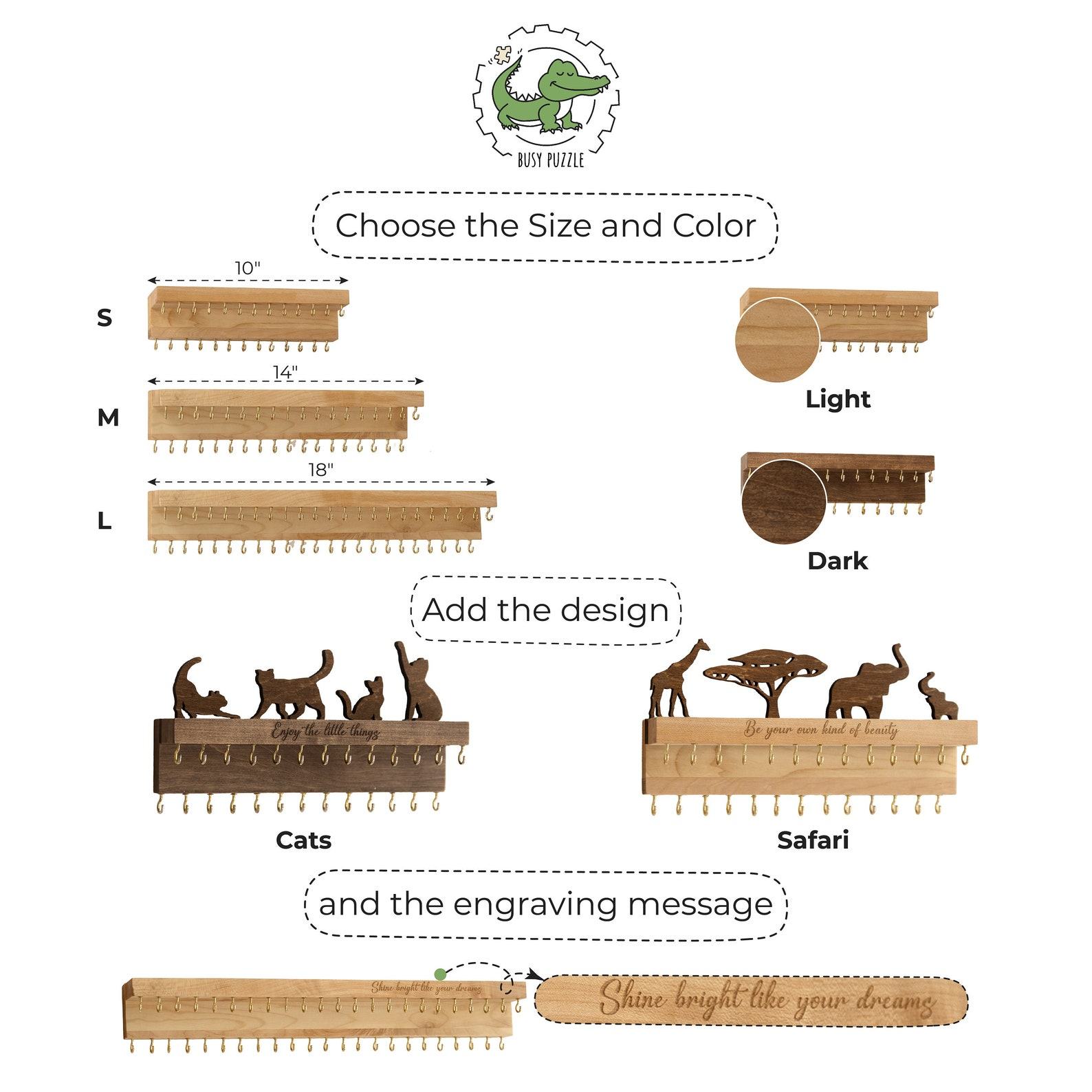 Personalized Jewelry Organizer with Shelf – Couple’s Necklace & Earring Holder – Custom Wall Mounted Present