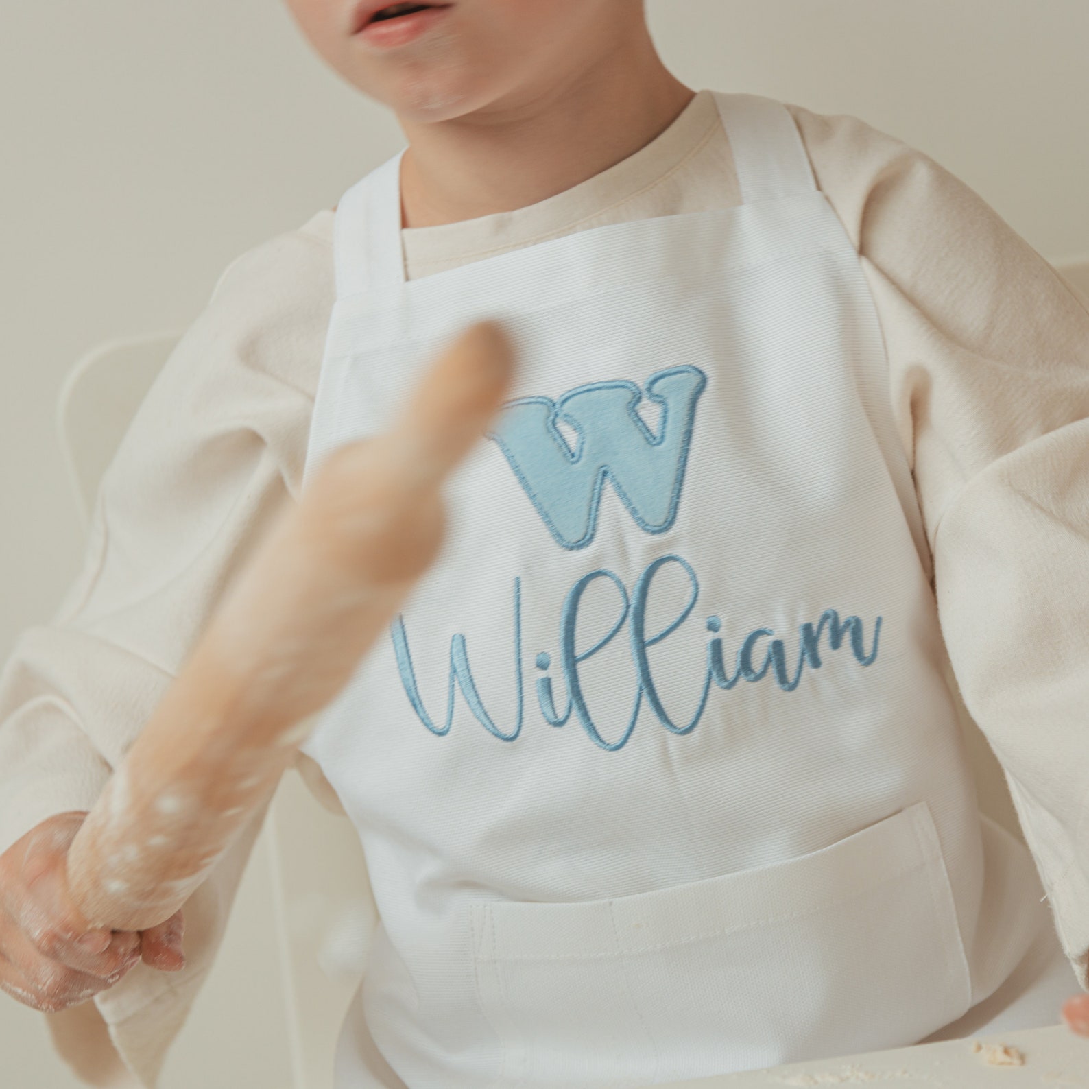 Personalized Kids Apron – Custom Embroidered Name, Beige Cell Design, 6 Styles, Adult Option – Perfect Child Present!