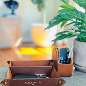 Personalized Leather Desk Organizer Elevate Your Workspace with Style and Functionality