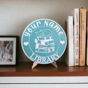 Personalized Library Sign Custom 3D Printed Book Decor for Bookworms