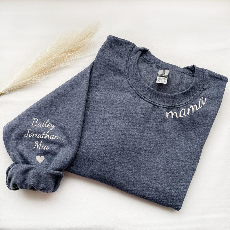 Personalized Mama Collar Sweatshirt Embroidered Crewneck for Weddings, Items, and Matching Outfits
