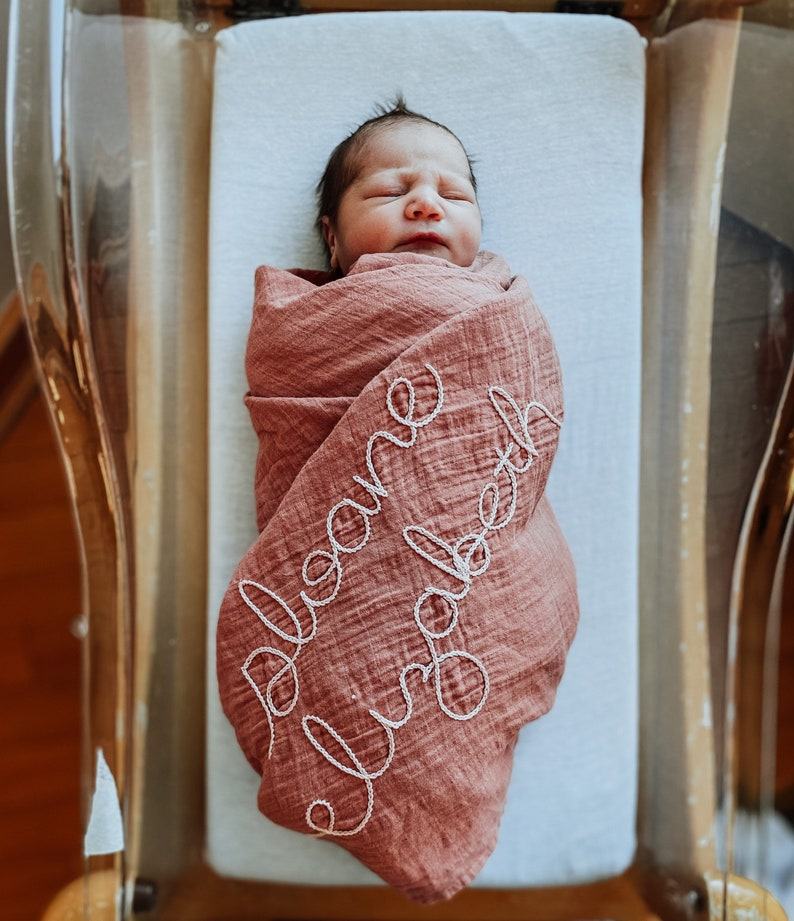 Personalized Monogrammed Baby Swaddle Soft and Snuggly Muslin Blanket for Your Little One