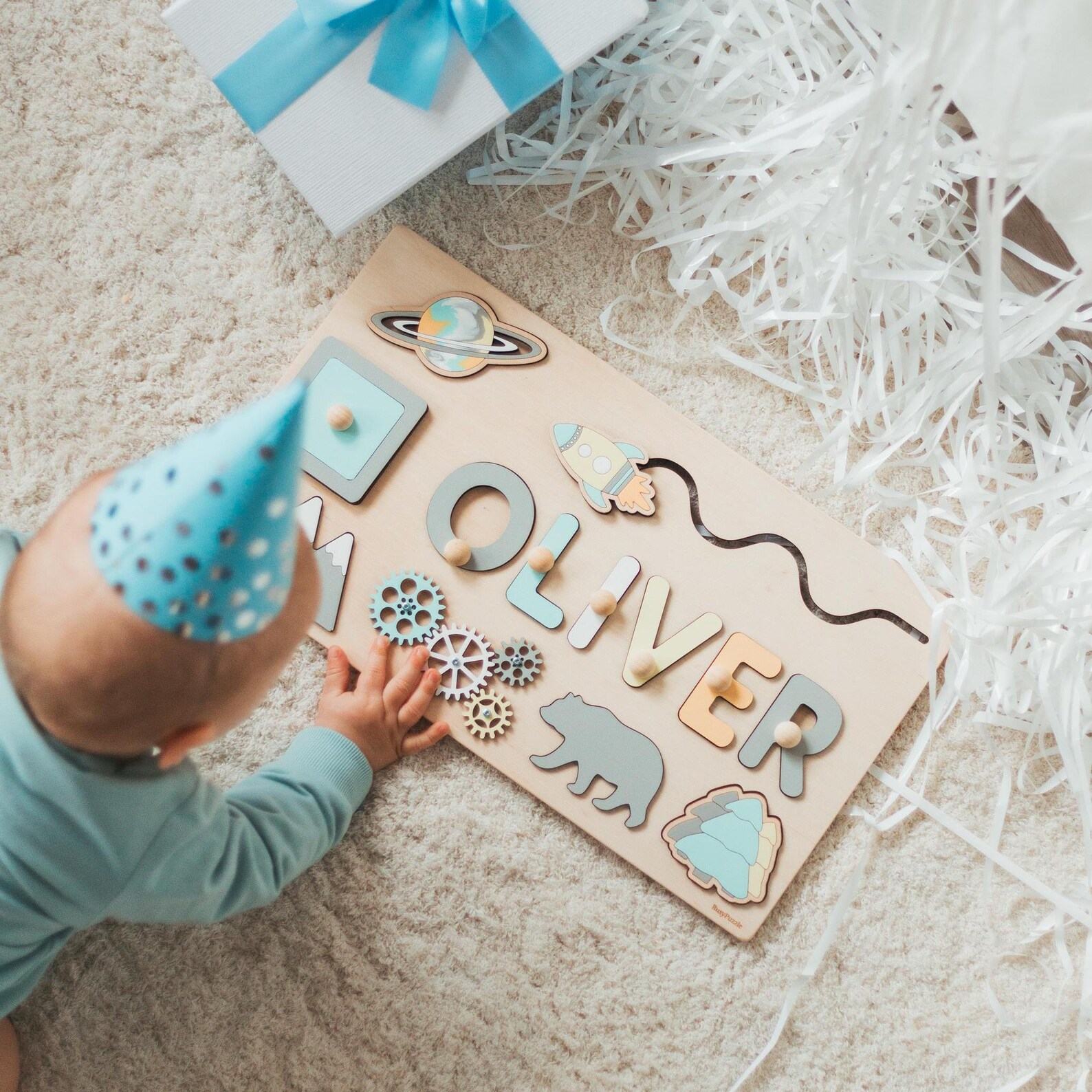 Personalized Montessori Busy Board – Sensory Toy for Toddlers 1-3 | Easter Present & Baby Puzzle