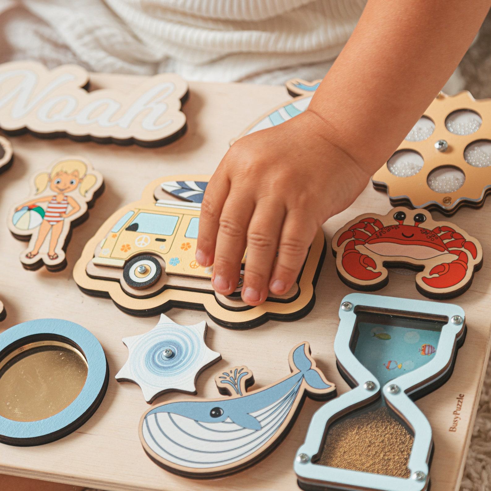 Personalized Montessori Busy Board – Wooden Name Toy for Toddlers | Sensory Activity Present for Baby, 1st Birthday, Easter, Baptism