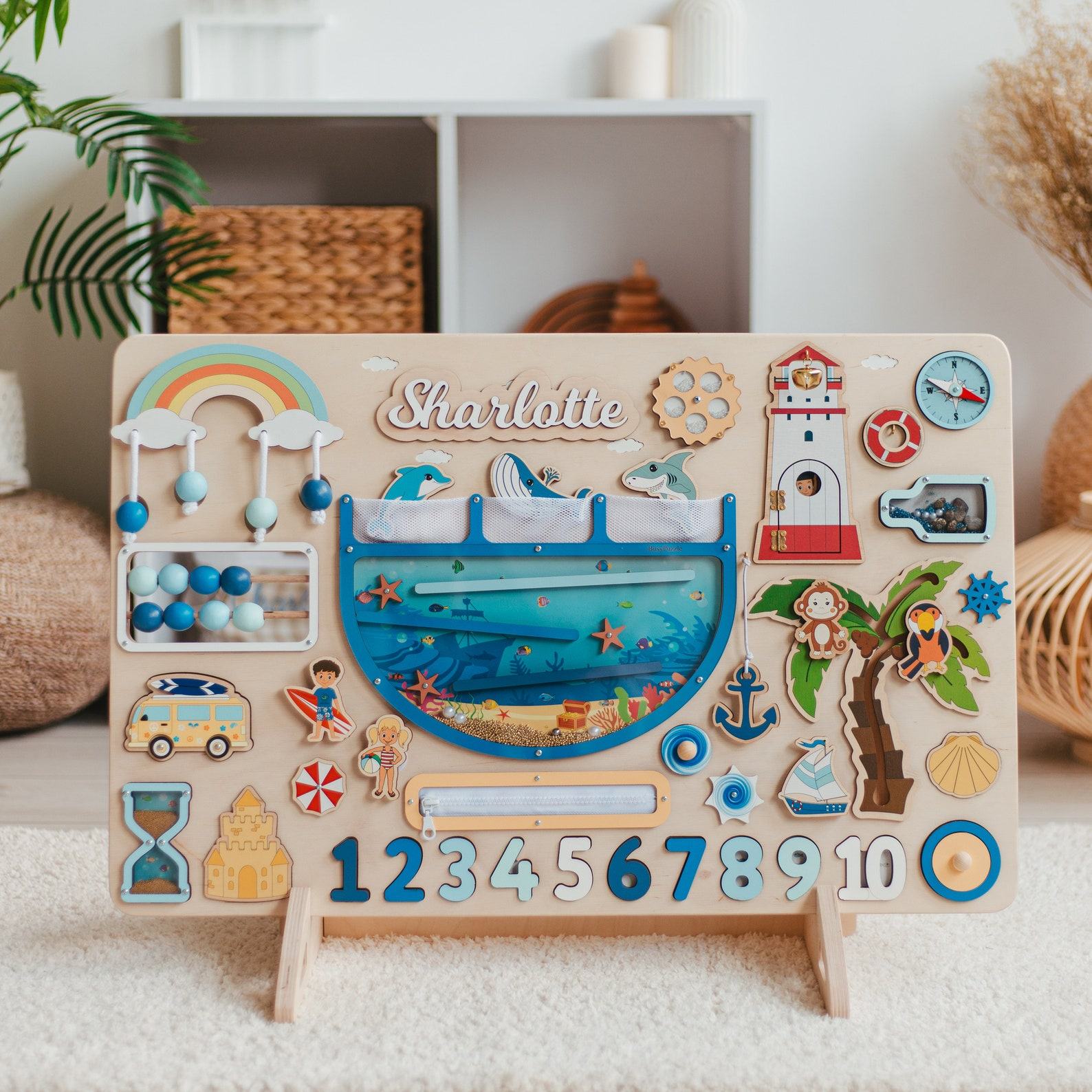 Personalized Montessori Busy Board for Baby Girl – Sensory Activity Toy for 1-3 Year Olds – Unique Birthday Present