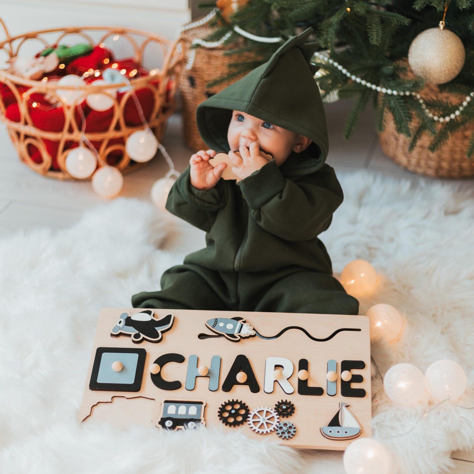 Personalized Montessori Busy Board Sensory Puzzle for Baby Girls, Custom Name, Educational Item for 1-3 Year Olds