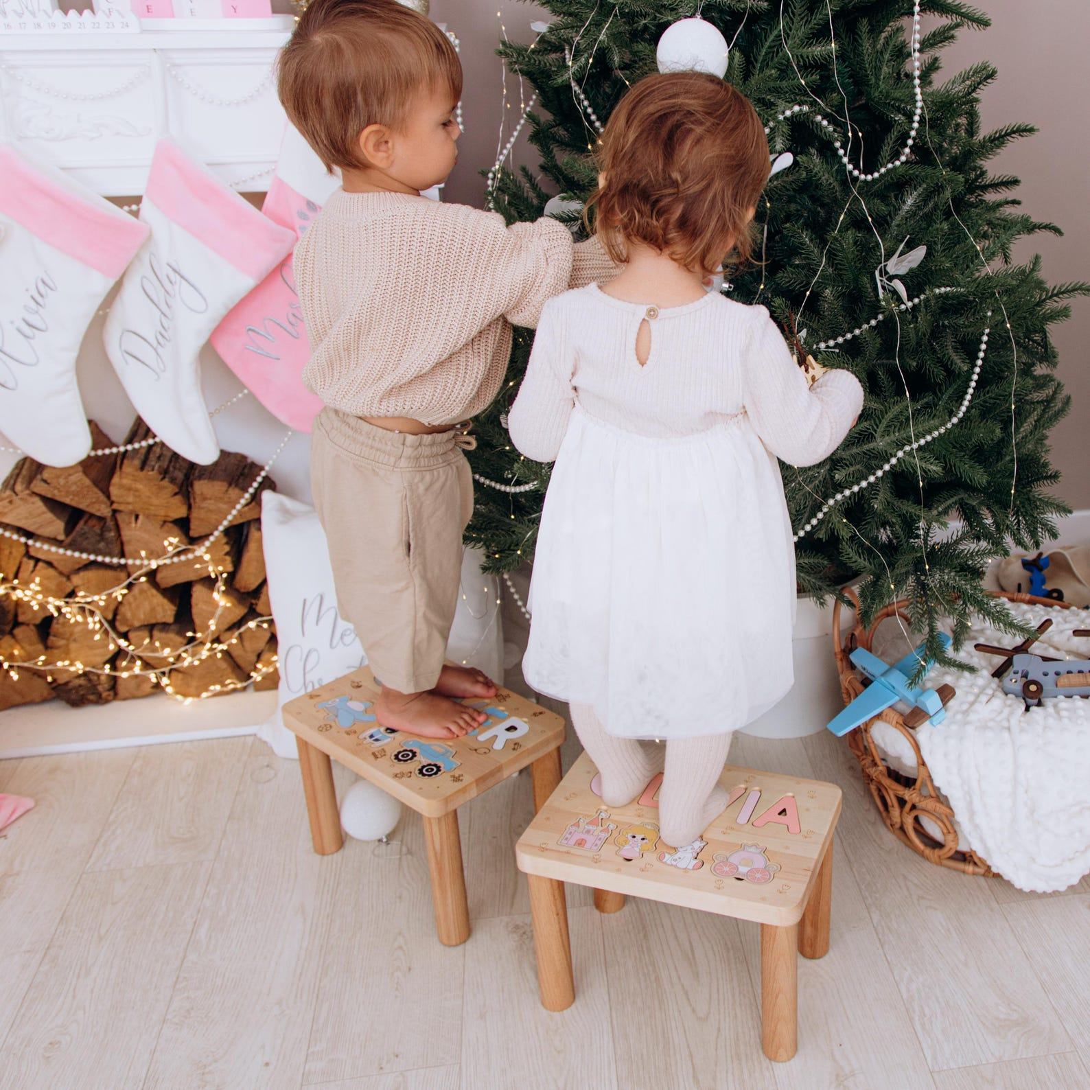Personalized Montessori Name Stool – Custom Puzzle Step Stool for Toddlers 1-3 Years – Eco-Friendly Easter Present
