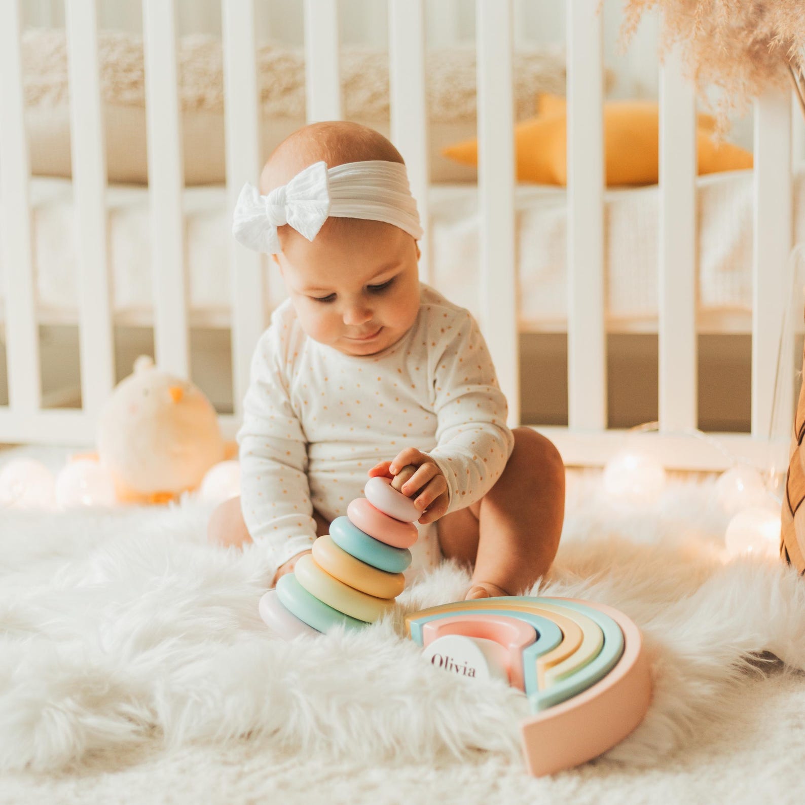 Personalized Montessori Rainbow Stacker – Wooden Toy for 1st Birthday & Christmas Present