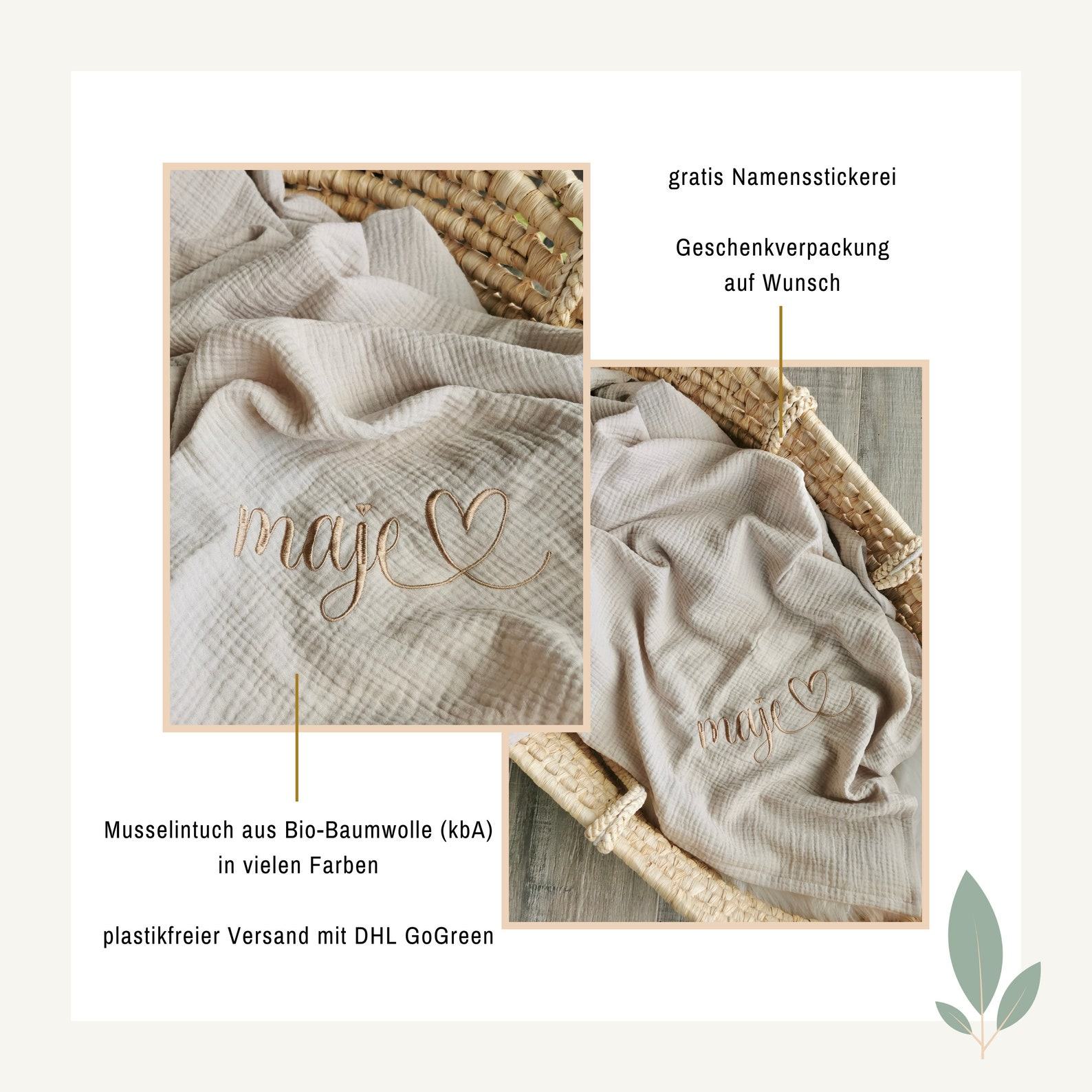 Personalized Muslin Baby Blanket Organic Cotton, Birth Blanket, Summer Blanket, Cuddly Item