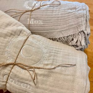 Personalized Muslin Throw Blanket Embroidered Message, Monogrammed Comfort
