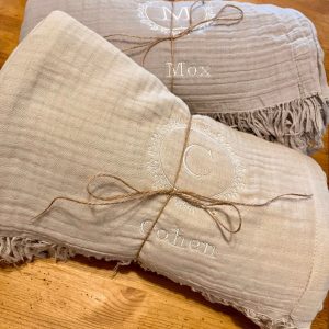 Personalized Muslin Throw Blanket Embroidered Message, Monogrammed Comfort