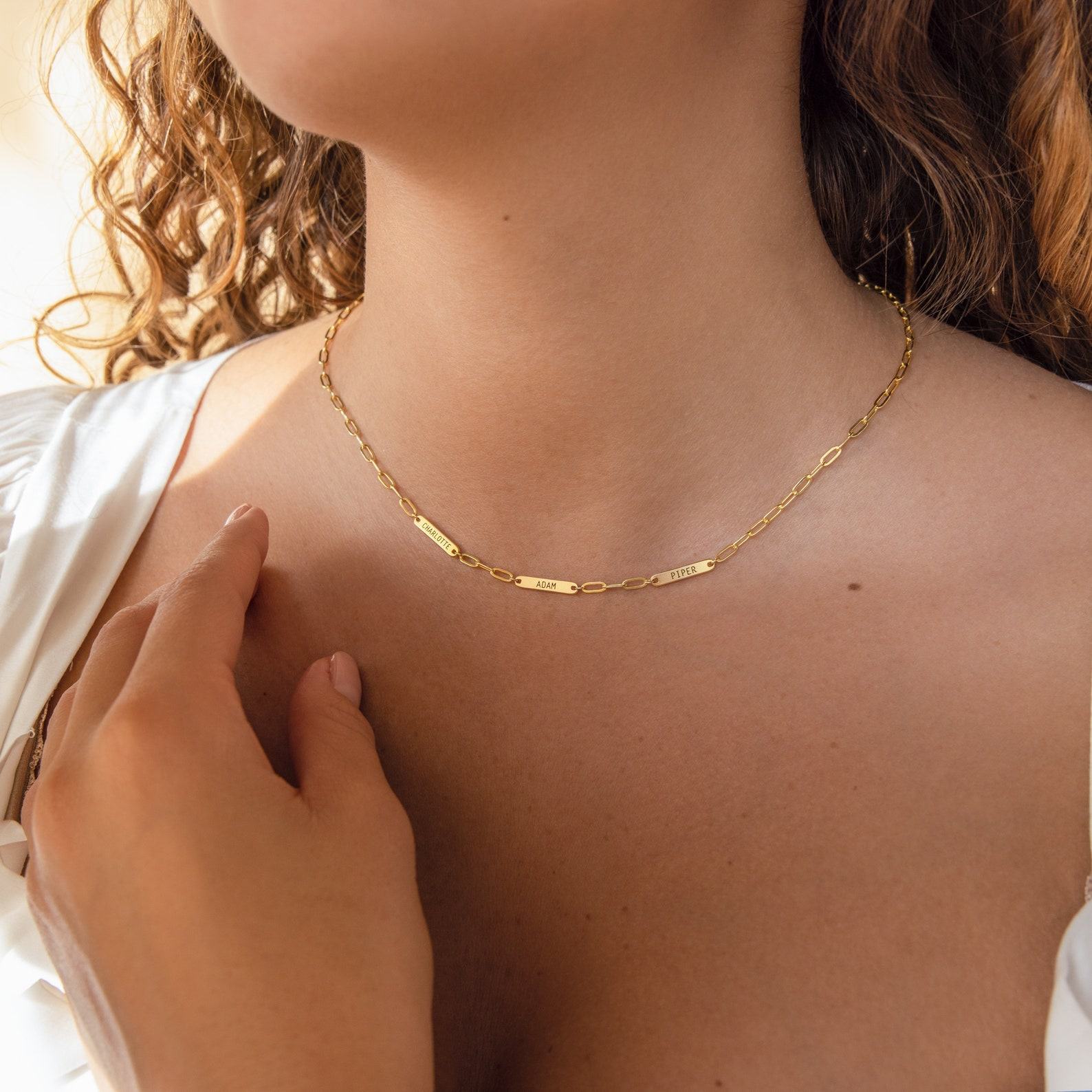 Personalized Name Bar Necklace Engrave Your Love on a Timeless Paperclip Chain