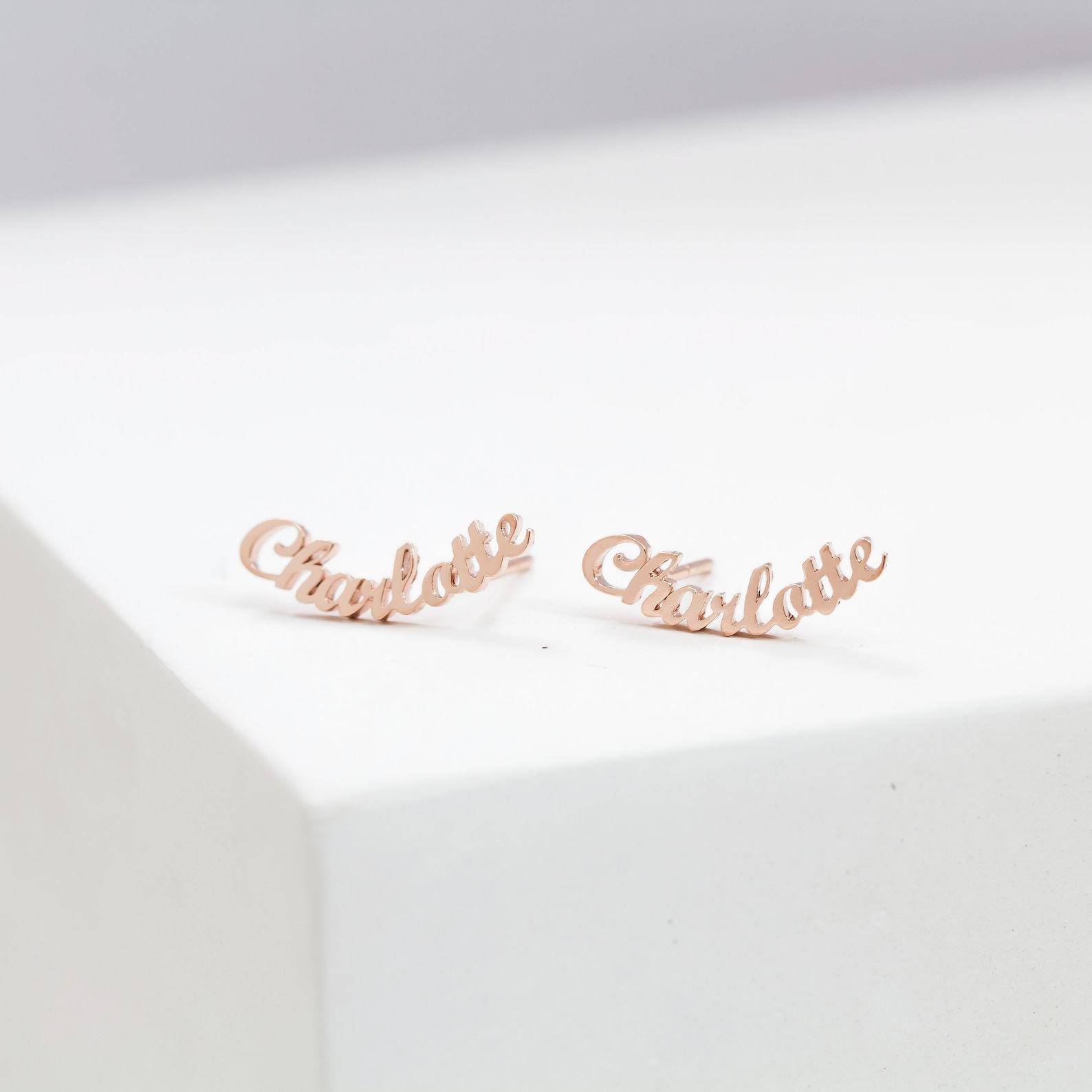 Personalized Name Earrings Minimalist Stud Jewelry for Her (CH08F60)