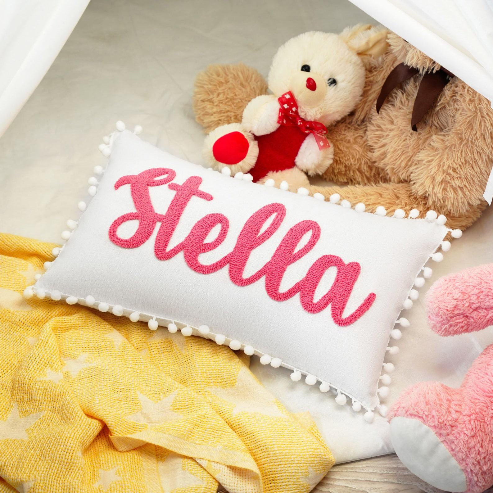 Personalized Name Punch Needle Pillow A Cherished Keepsake for Little Ones