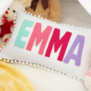 Personalized Name Punch Needle Pillow A Cherished Keepsake for Little Ones