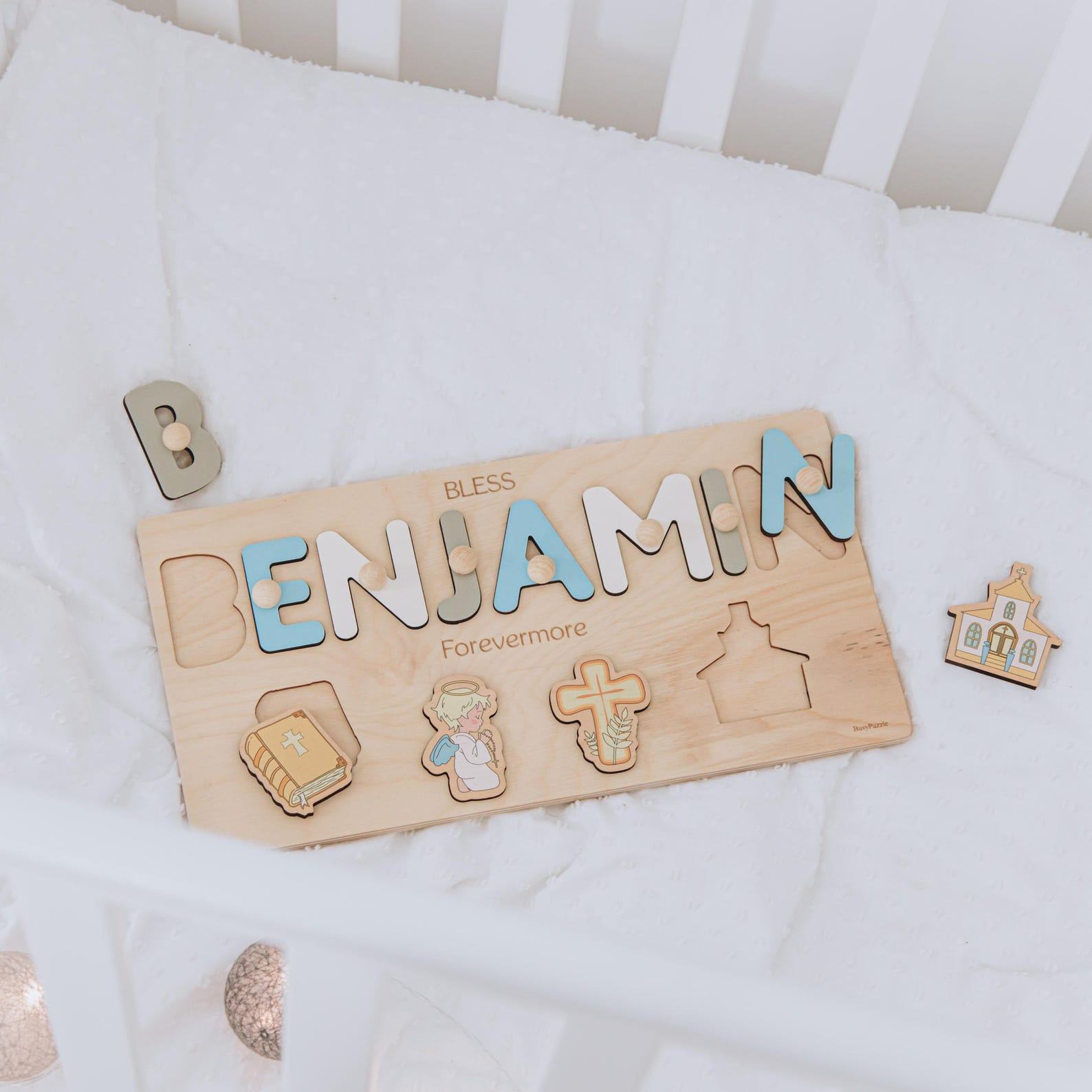 Personalized Name Puzzle – Baptism, Christening & First Christmas Present for Baby