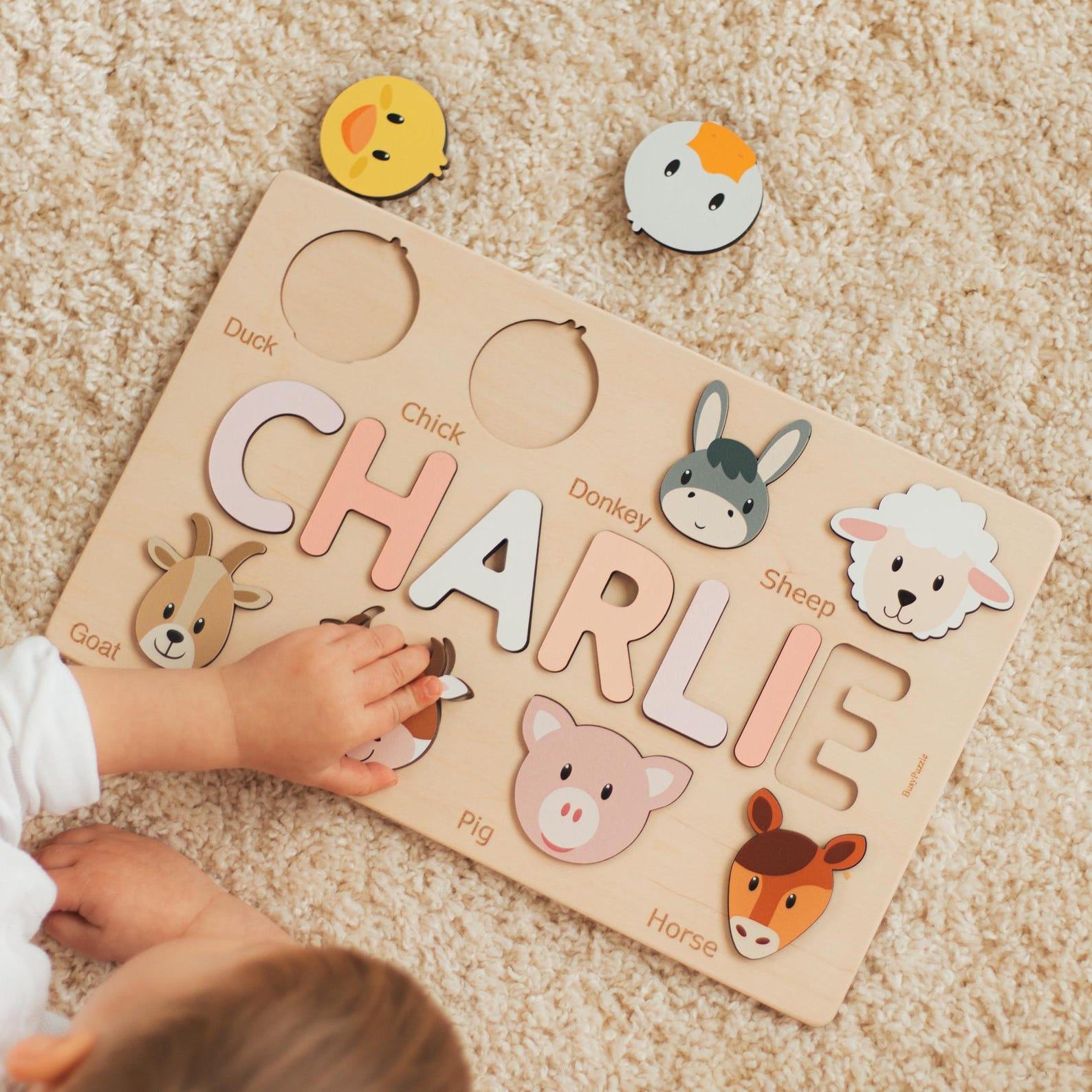 Personalized Name Puzzle – Wooden Animal Toys for Baby, Toddler – Unique Birthday & Christmas Present