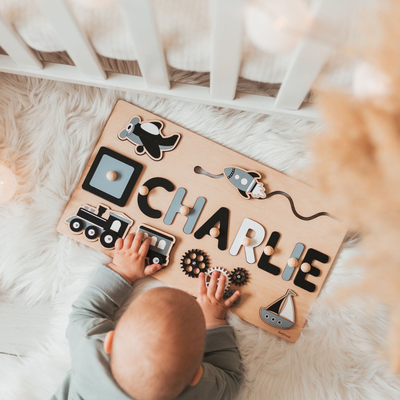 Personalized Name Puzzle Busy Board – Montessori Toy for 1-3 Year Olds – Custom Baby Present