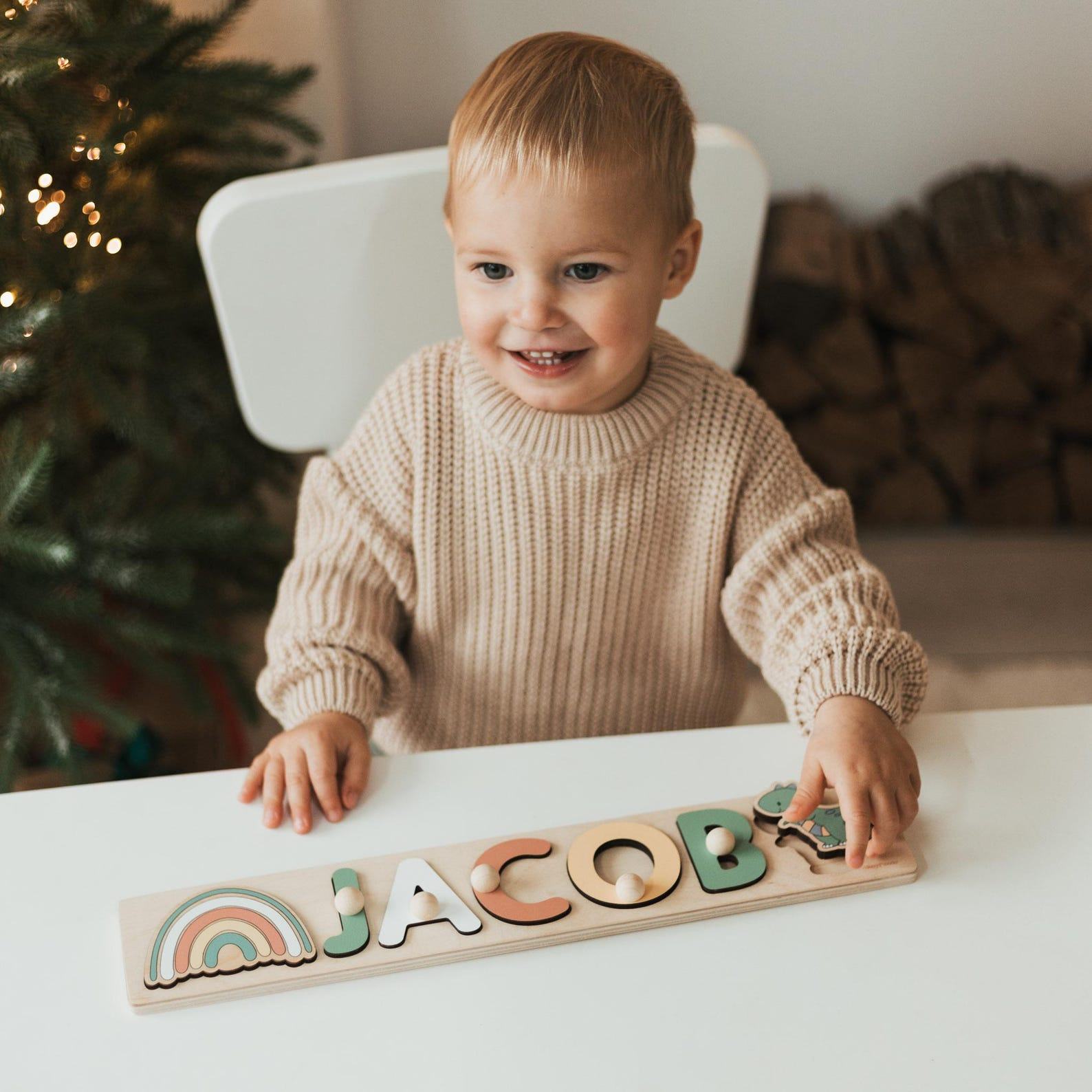 Personalized Name Puzzle  Custom Wooden Toy for Baby, Toddler – First Birthday & Easter Present