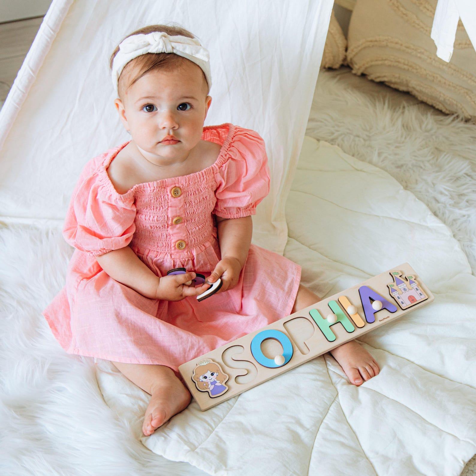 Personalized Name Puzzle for Toddlers – Montessori Wooden Toy, Baby Shower & Easter Present