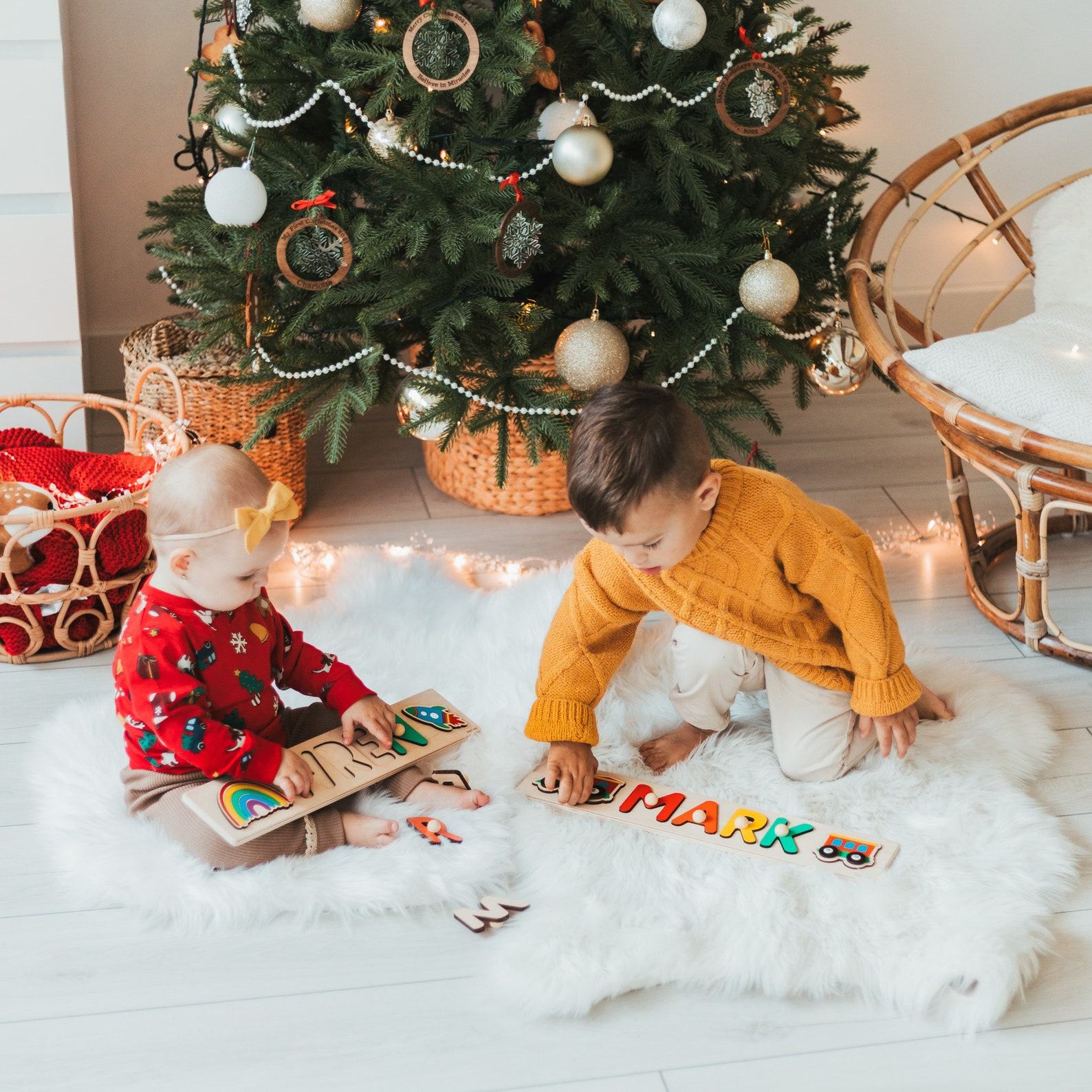Personalized Name Puzzle  Montessori Wooden Toy – Baby’s First Christmas Present & Shower Idea