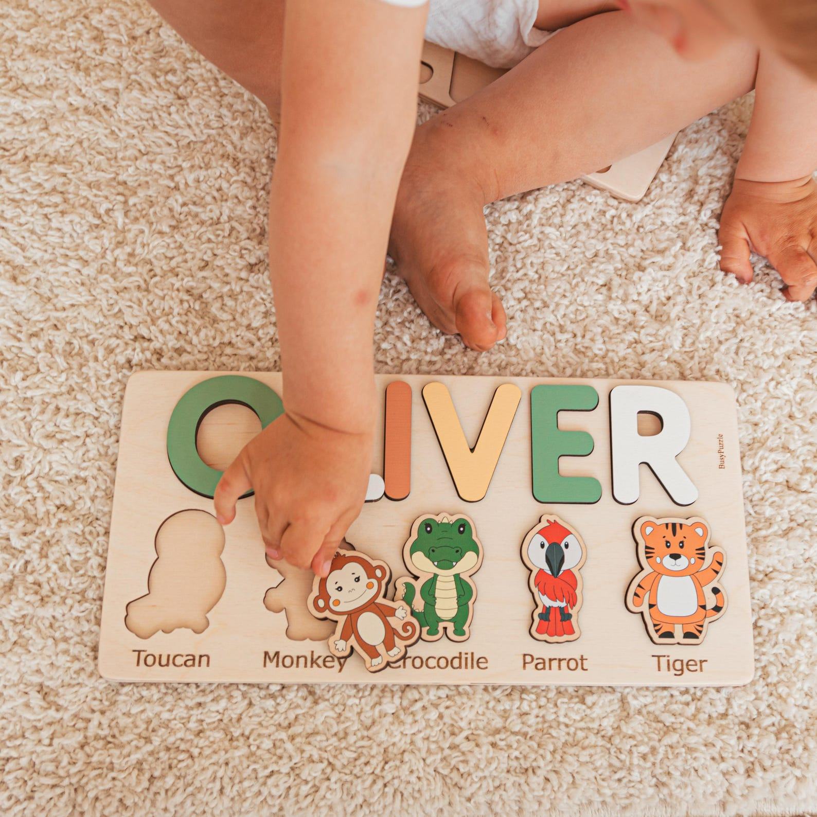 Personalized Name Puzzle Montessori Wooden Toy for Toddlers, Perfect for Birthdays, Baptisms, and Christmas