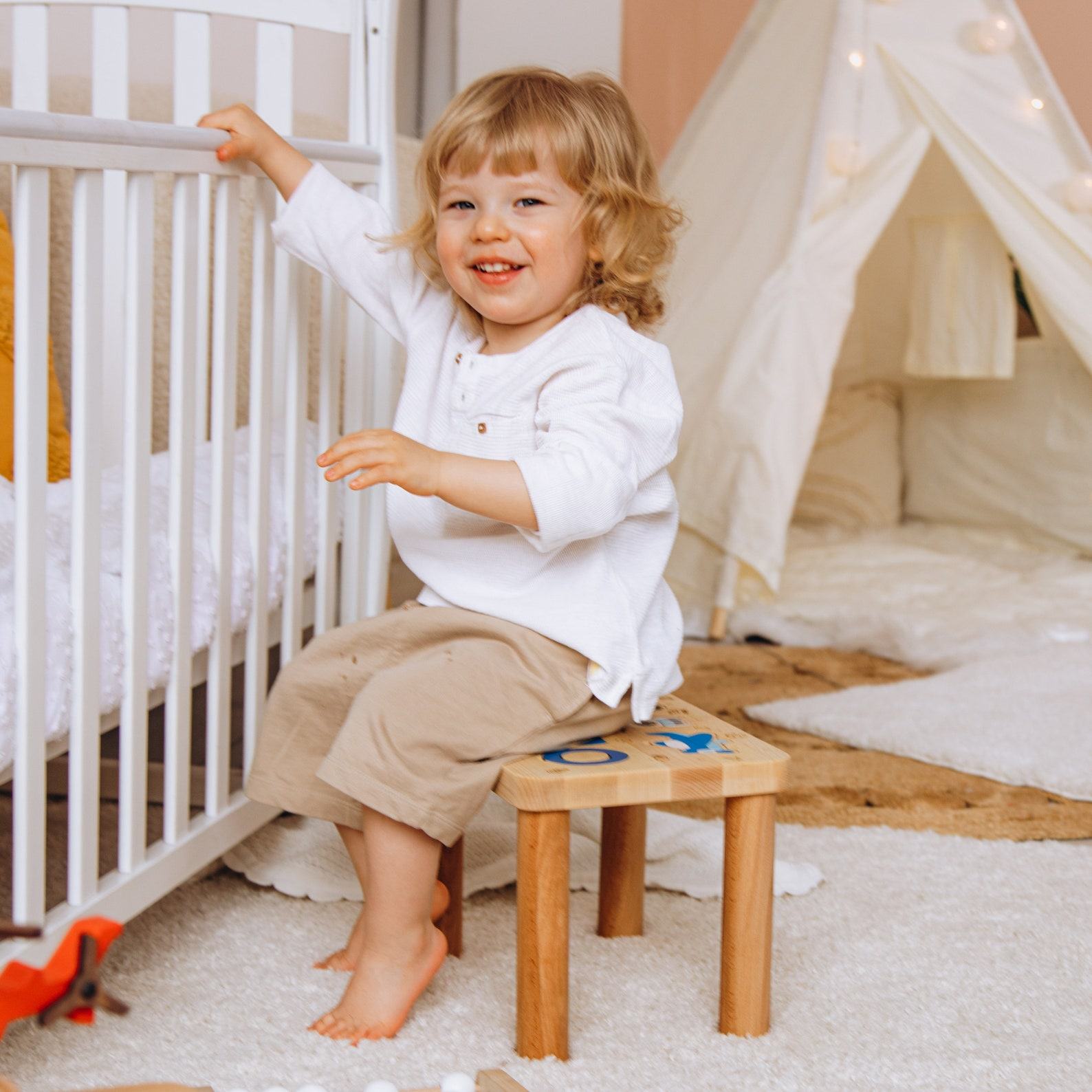 Personalized Name Puzzle Step Stool Bench – Custom Kids Present & Playful Decor