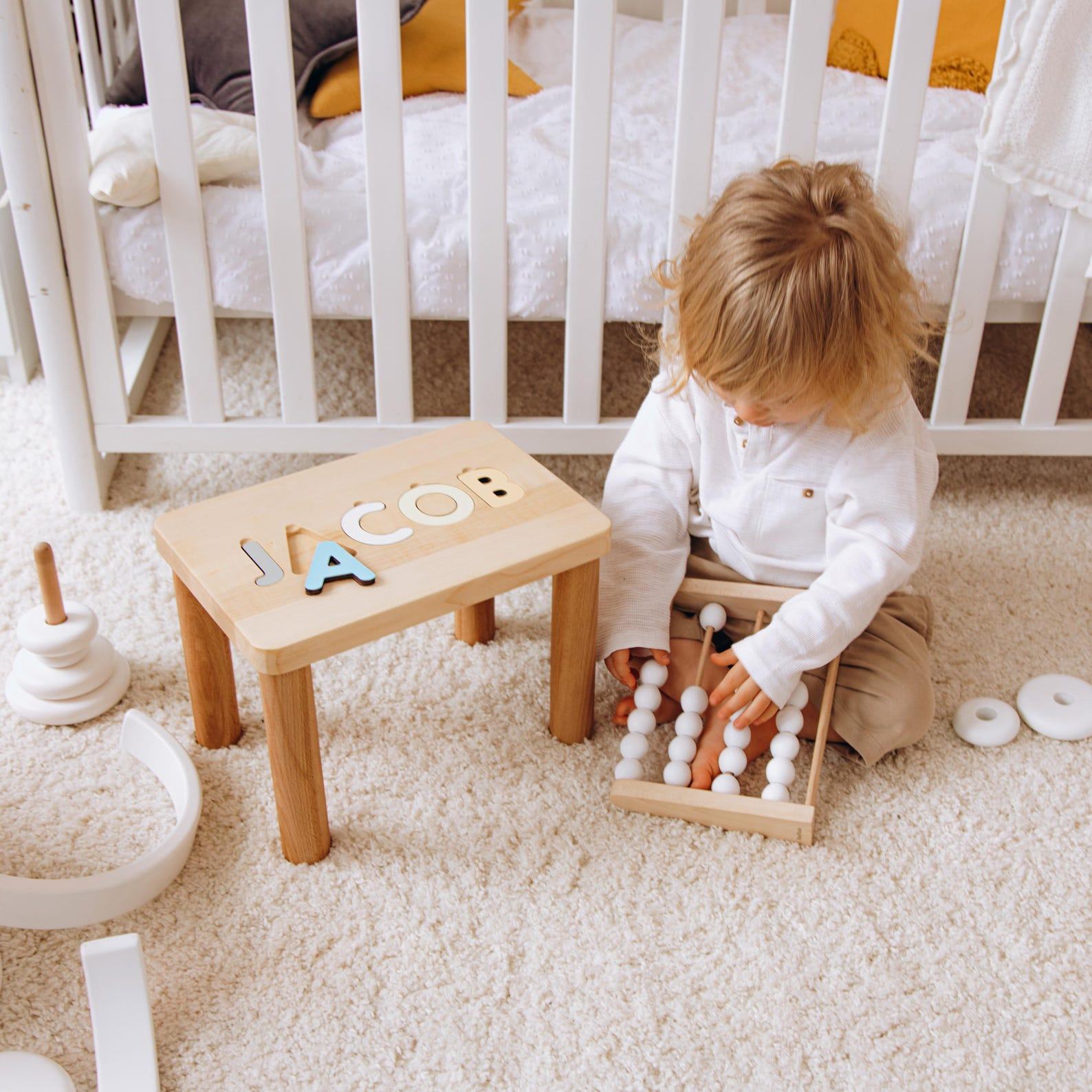 Personalized Name Puzzle Stool Eco-Friendly Baptism, Birthday, and Christmas Item for Toddlers