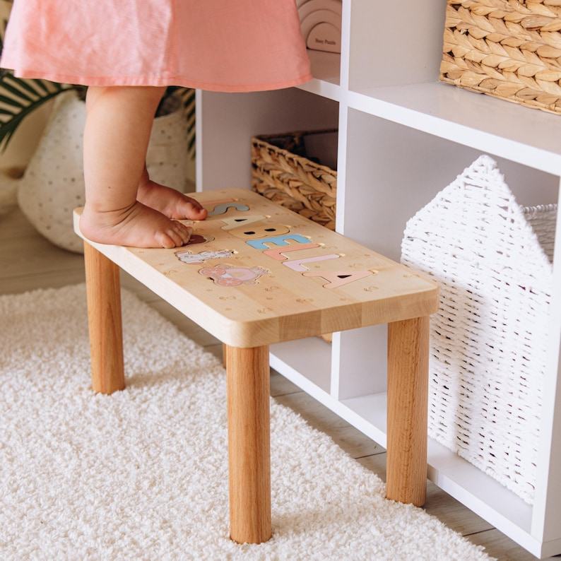 Personalized Name Puzzle Stool Eco-Friendly Baptism, Birthday, and Christmas Item for Toddlers