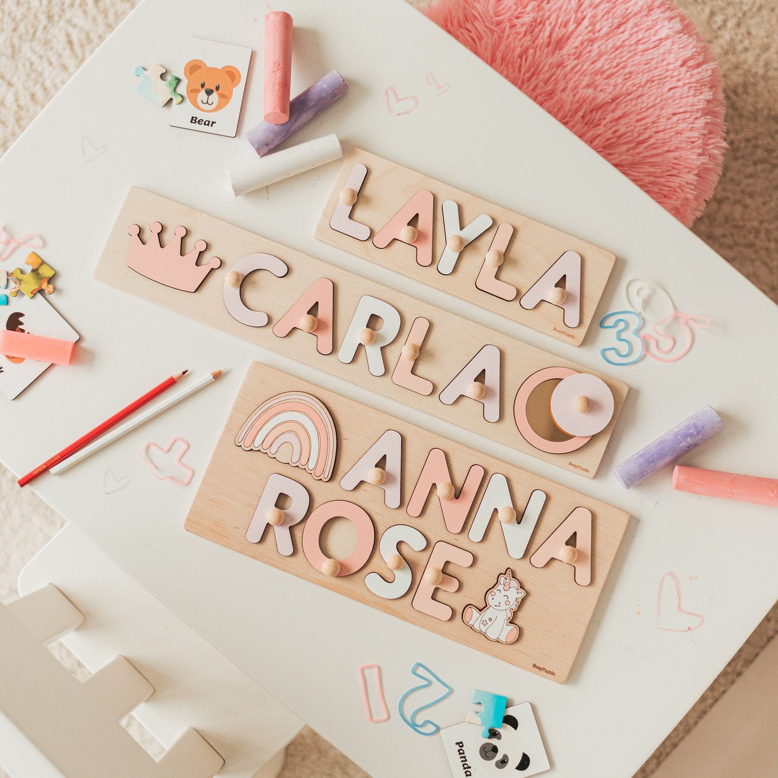 Personalized Name Puzzle with Pegs – Custom Wooden Toy for Baby & Toddler – Perfect Baby Shower Present