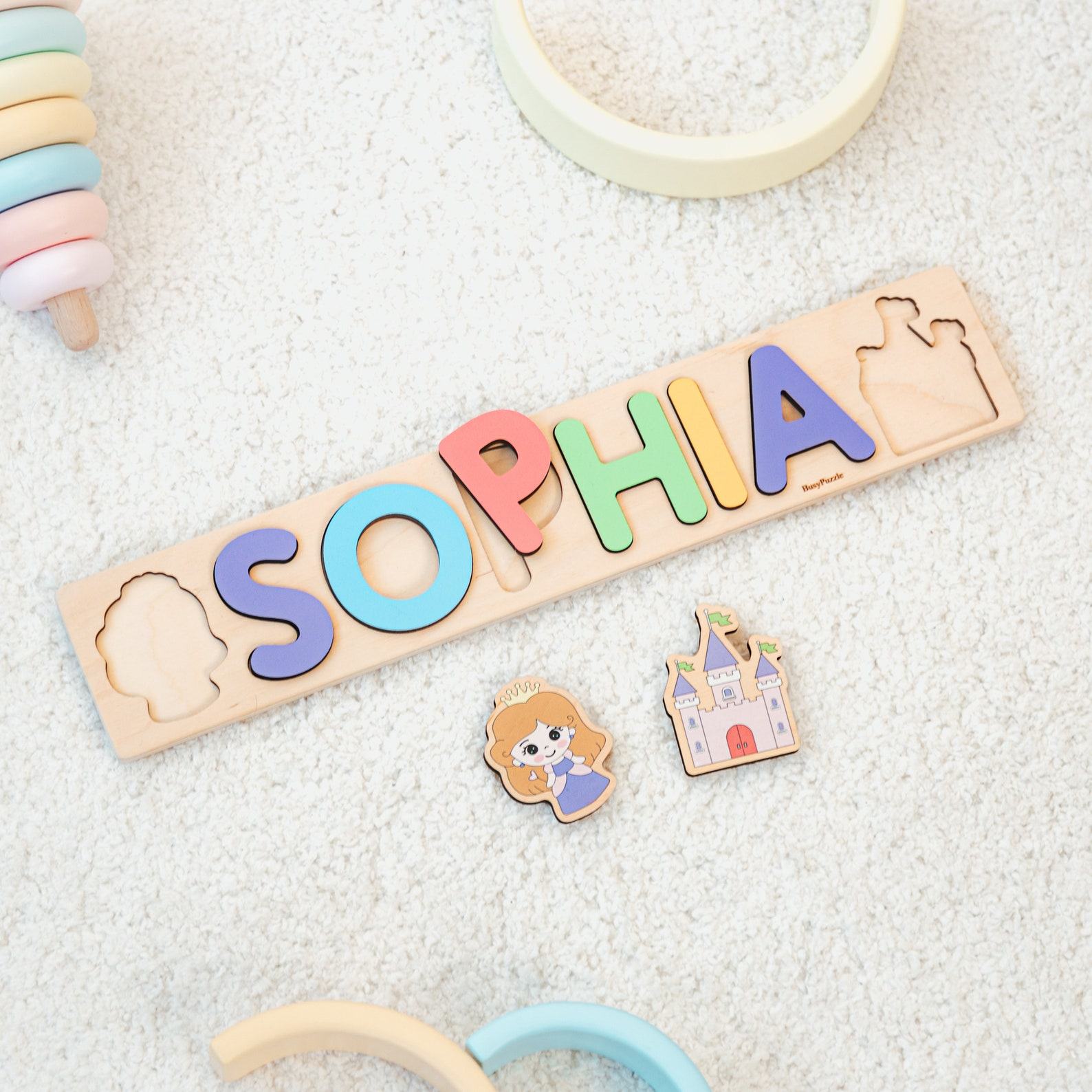 Personalized Name Puzzle with Pegs – Montessori Toy for Toddlers & Babies – Custom Wooden Present