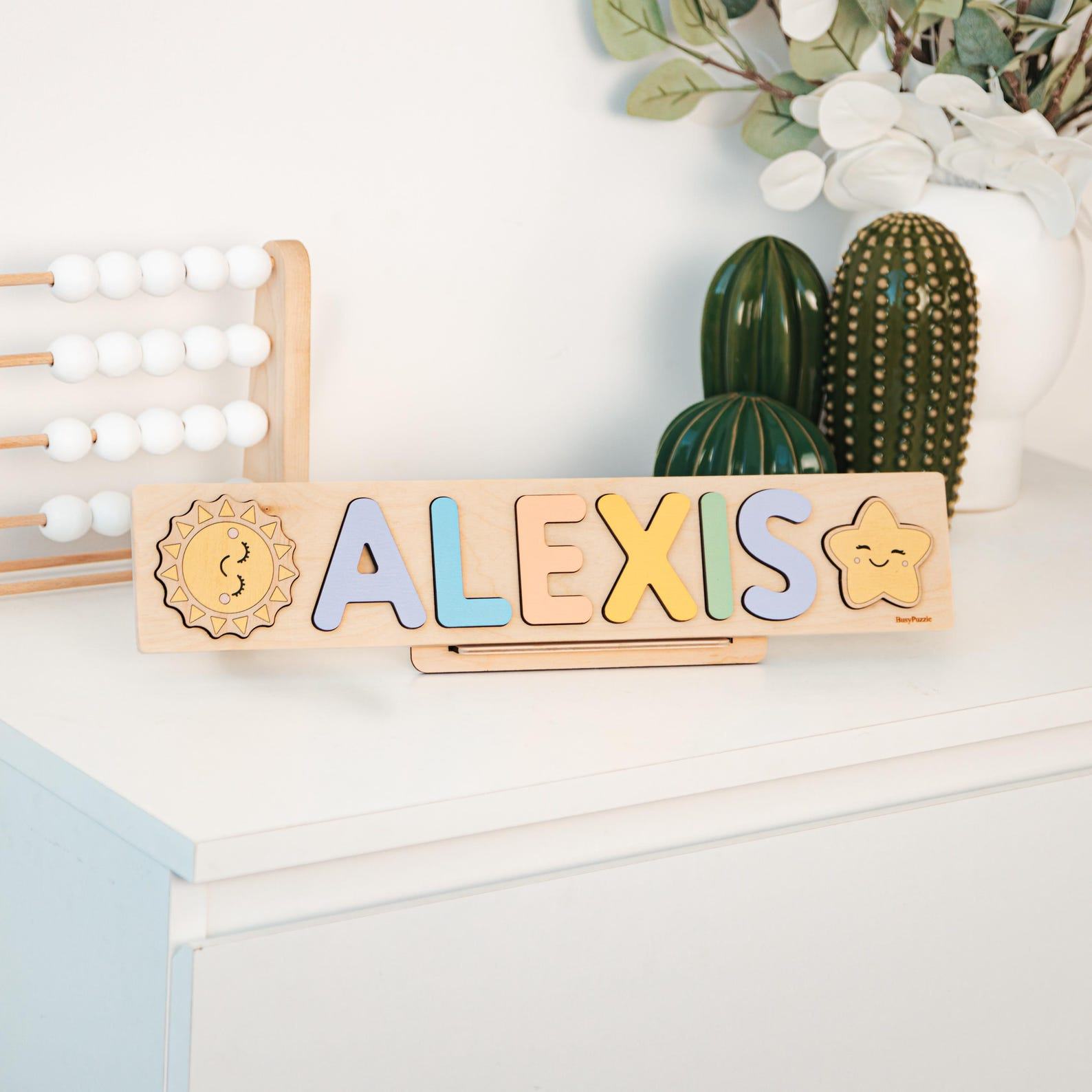 Personalized Name Puzzle with Stand – Montessori Toy for Baby, Toddler Present & Nursery Decor