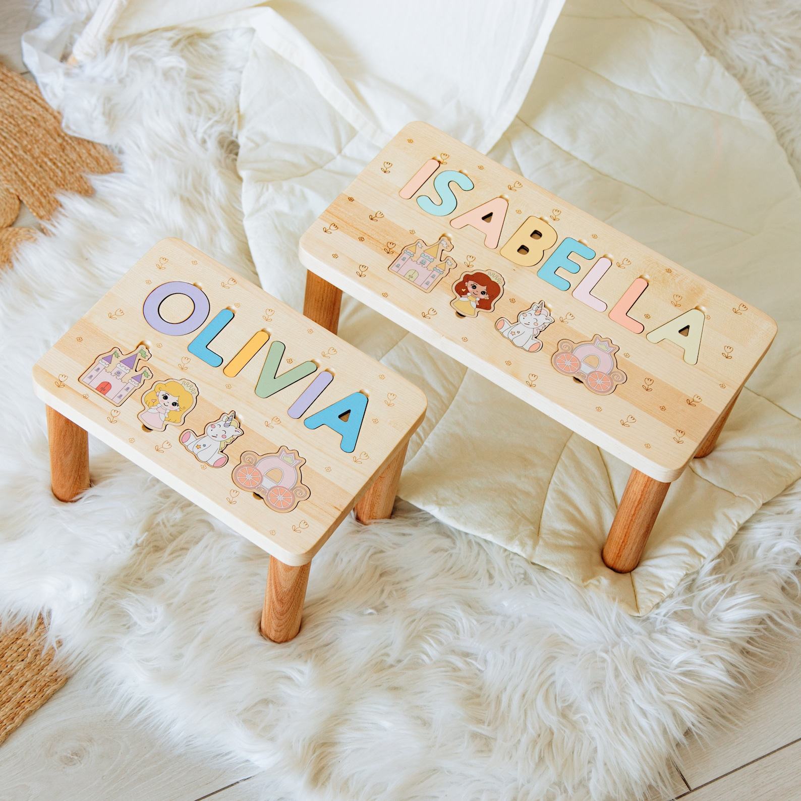 Personalized Name Step Stool Montessori Toy, Nursery Decor, Toddler Item, Baptism Boy Item, Name Puzzle with Cars and Planes