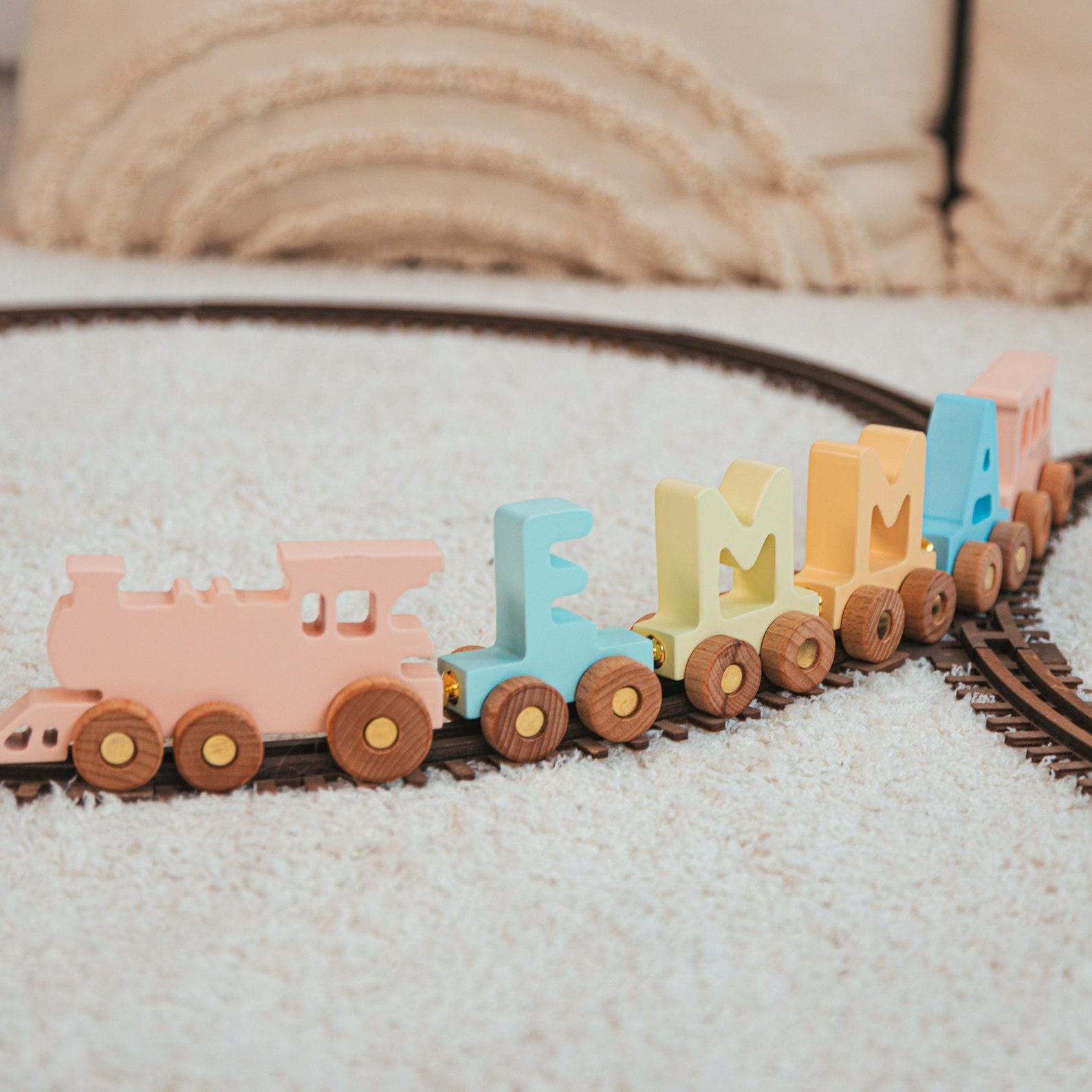 Personalized Name Train – Custom Color Wooden Toy for Toddlers 1-3 Years – Unique Birthday & Baptism Present