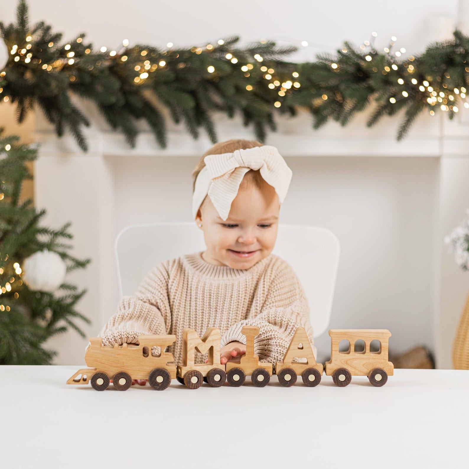 Personalized Name Train – Wooden Toy for Baby’s 1st Birthday, Nursery Decor & Keepsake Present