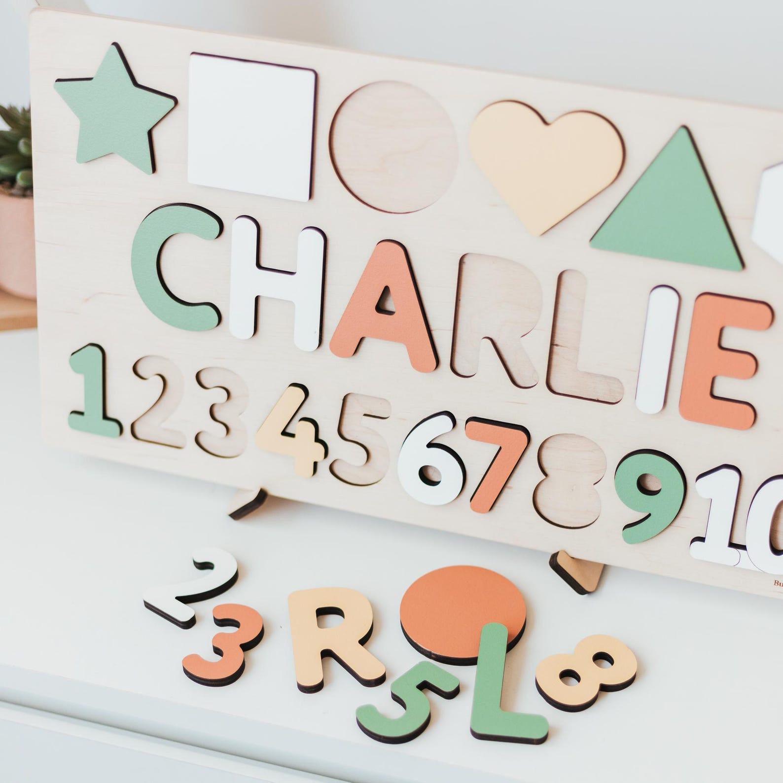 Personalized Number Puzzle for Toddlers – Montessori Wooden Shapes Toy, Custom Name Present for 3 Year Old Boys