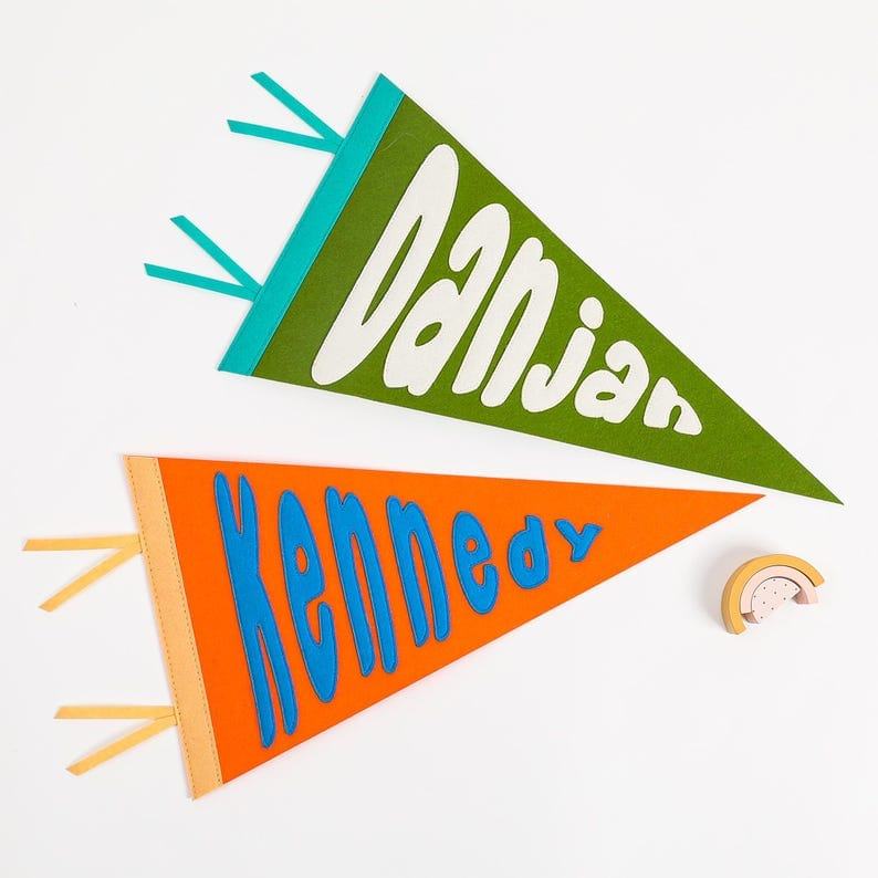 Personalized Nursery Pennant – Custom Name Felt Flag – Vintage Baby Room Decor Present