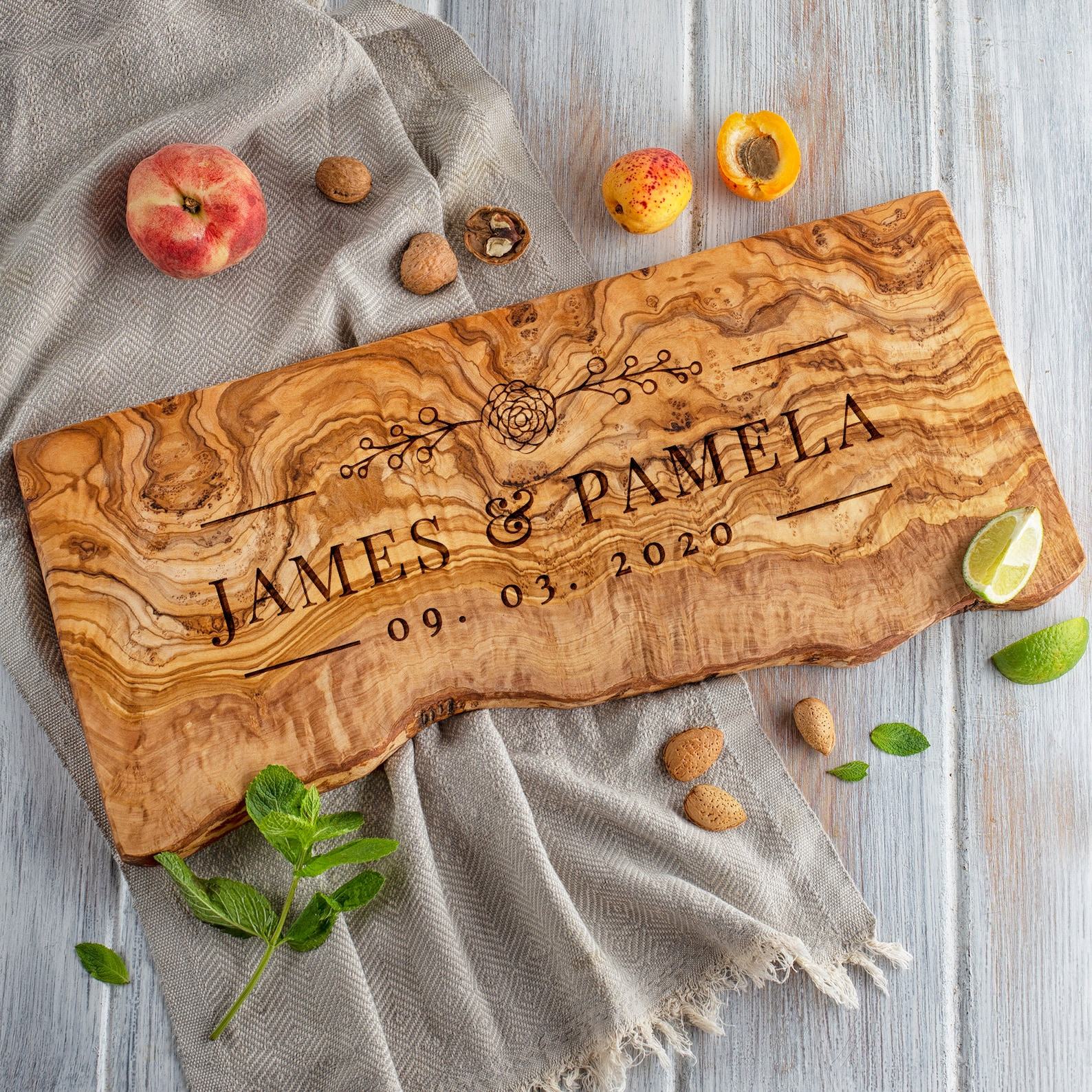 Personalized Olive Wood Charcuterie Board A Unique Anniversary Item for Couples
