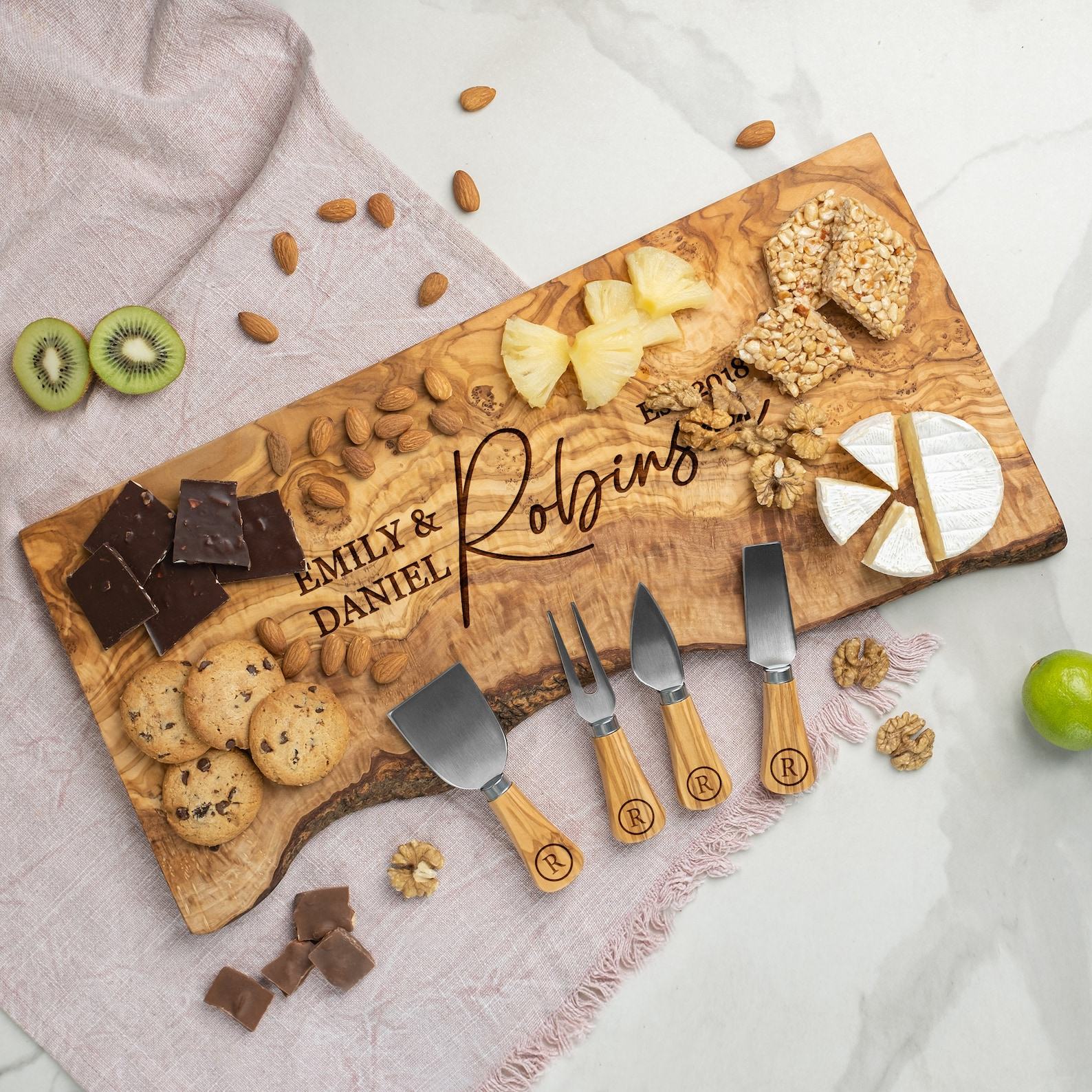 Personalized Olive Wood Charcuterie Board A Unique Anniversary Item for Couples