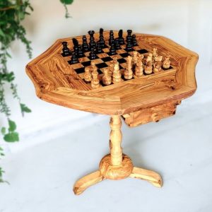 Personalized Olive Wood Chess Table A Timeless Item for Chess Enthusiasts
