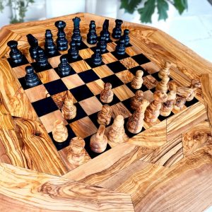 Personalized Olive Wood Chess Table A Timeless Item for Chess Enthusiasts