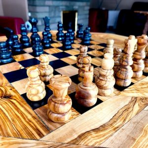 Personalized Olive Wood Chess Table A Timeless Item for Chess Enthusiasts