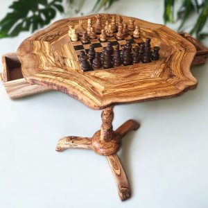 Personalized Olive Wood Chess Table A Timeless Item for Chess Enthusiasts