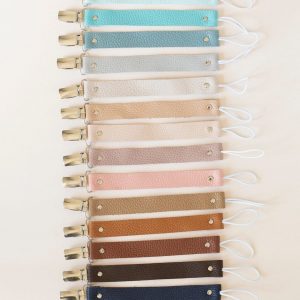 Personalized Pacifier Clip Custom Name, Leather Holder, Baby Dummy Chain