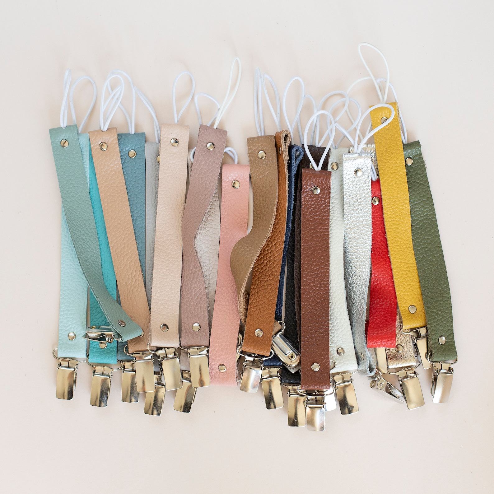 Personalized Pacifier Clip Custom Name, Leather Holder, Baby Dummy Chain