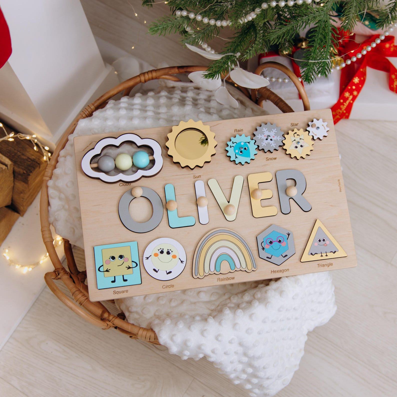 Personalized Pastel Puzzle  Custom Name, Shapes & Numbers – Baby Shower & 1st Birthday Present