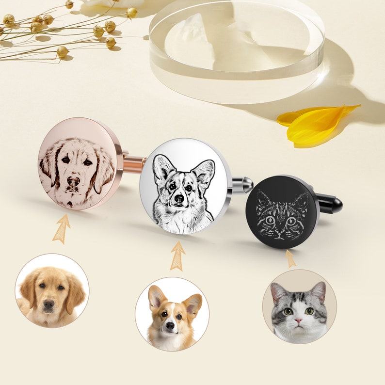 Personalized Pet Portrait Cufflinks Cherish Your Furry Friend’s Memory