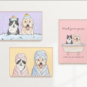 Personalized Pet Portrait Hilarious Bathroom Art for Kids, Custom Pet Item, Pet in Bathtub, Unique Father’s Day Present