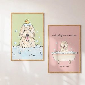Personalized Pet Portrait Hilarious Bathroom Art for Kids, Custom Pet Item, Pet in Bathtub, Unique Father’s Day Present