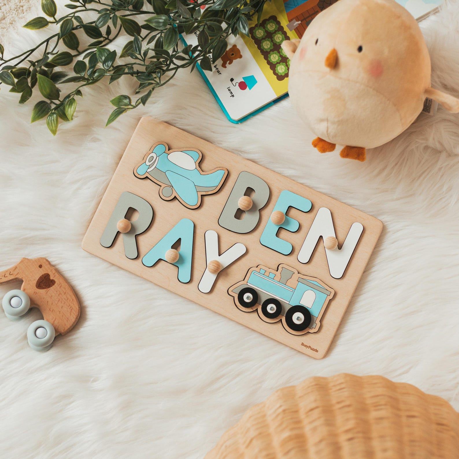 Personalized Pink Name Puzzle – Baby Girl Present, Easter Basket Stuffer, Nursery Decor